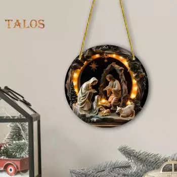 Рождественская сцена Рождественский орнамент Круглый акриловый Святое семейство подвесные украшения для Рождества Декор для дома, двери, стены, окна разноцветный