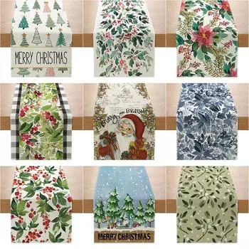 Рождественская серия цветов Настольный флаг Льняной принт Кухонный стол Входное украшение Маленькая скатерть Скатерть 33cmx180cm ZQ030-1