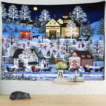 Рождественская серия гобелен настенный новогодний подарок кавайный стиль мультфильм психоделическое колдовство домашний декор 95x70cm