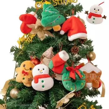 Рождественская серия Пряничный плюшевый кукольный кулон Домик Венок Носки Перчатка Шапка Снеговик Дерево Мягкая игрушка Украшение на рождественскую елку about 10cm