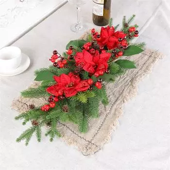 Рождественская сервировка стола, реквизит, украшения, цветы, красные рождественские цветы, ягодные венки, настенные украшения One Size