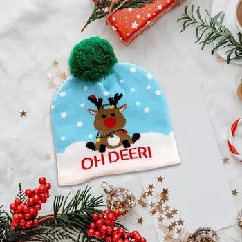 Рождественская шапка-бини со светодиодами, вязаная с огнями, свитер, шапка, рождественская вязаная зимняя Black