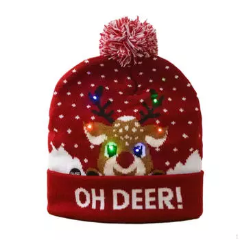 Рождественская шапка-бини со светодиодной подсветкой для женщин и мужчин, эластичная красочная мигающая зимняя снежная шапка