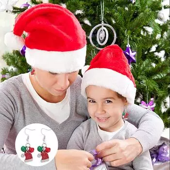 Рождественская шапка CZ Серьги-крючки Зеленый Красный Колокольчик Серьги из нержавеющей стали для женщин и девочек Рождественская вечеринка Подарок
