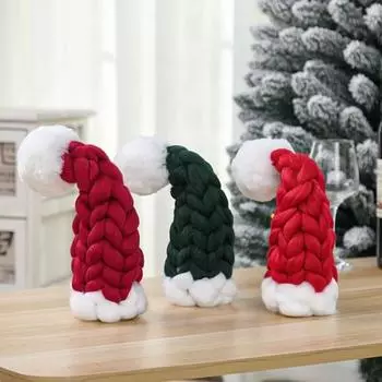 Рождественская шапка для бутылки вина, вязаная мини-шапка Санты, чехол для бутылки вина, украшение на рождественскую елку, сувениры для праздничных вечеринок