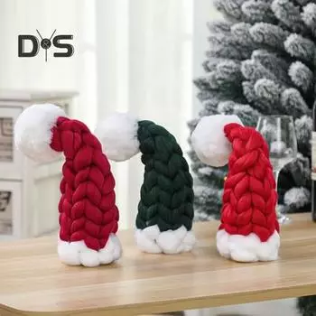 Рождественская шапка для бутылки вина, вязаная мини-шапка Санты, чехол для бутылки вина, украшение на рождественскую елку, сувениры для праздничных вечеринок темно-зеленого