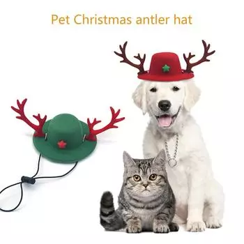 Рождественская шапка для домашних животных, шапка с оленьими рогами, регулируемая рождественская шапка, нарядная поставка для маленьких и средних собак, домашних животных зелёный