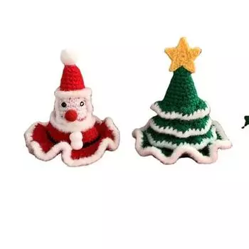 Рождественская шапка для питомца Кошка, ручная работа, 3D шерстяная рождественская шапка Головной убор для собаки Фото на день рождения Милые украшения Рождественская елка