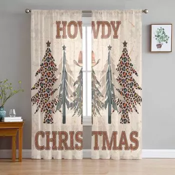 Рождественская шапка Рождественская елка Шторы для гостиной Спальня Домашнее украшение Окно Вуаль Тюль Шторы Шторы W135 x H114cm