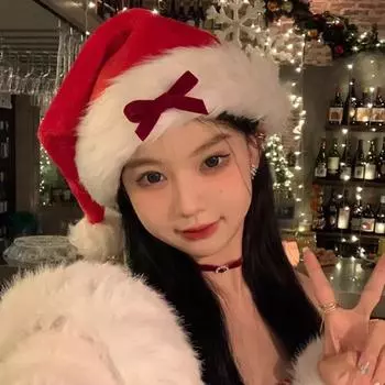 Рождественская шапка с бантом Рождественские шапки Санта-Клауса Утолщенная теплая рождественская шапка Рождественский головной убор Аксессуары для косплея A3