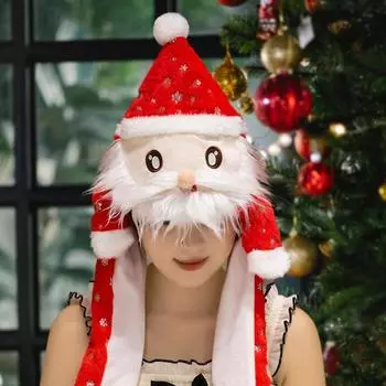 Рождественская шапка с изображением оленя и снеговика, декоративный головной убор с подвижными ушами, толстая плюшевая зимняя шапка для праздника 1