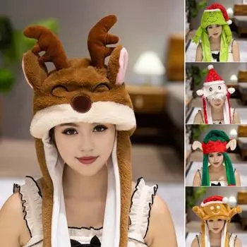 Рождественская шапка с изображением оленя из мультфильма «Снеговик», декоративный головной убор с подвижными ушами, толстая плюшевая зимняя шапка, праздничный подарок, головной убор, праздничный костюм, реквизит