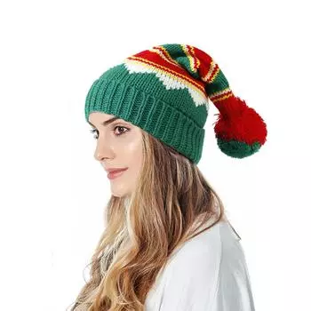 Рождественская шапка с шерстяным шаром, новые рождественские аксессуары, подарочная шерстяная вязаная шапка для женщин M красный