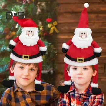 Рождественская шапка Санты, плюшевая 3D шапка Санта-Клауса, рождественская шапка, новогодний головной убор для вечеринки, аксессуар для взрослых женщин и мужчин красный