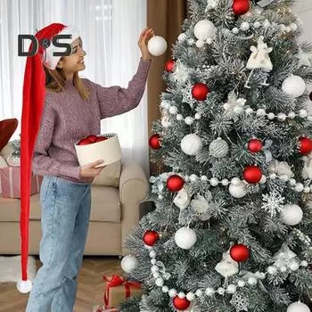 Рождественская шапка Санты, ультрадлинная, плюшевая, с шариками, декоративная, толстая, сохраняющая тепло, нескользящая, красная, праздничная, новогодняя, для вечеринки, косплея, фото, праздничный головной убор B