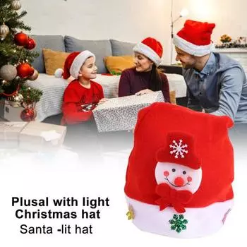 Рождественская шапка унисекс для детей на Новый год, шапочка на батарейках со светодиодной подсветкой в виде снеговика 6