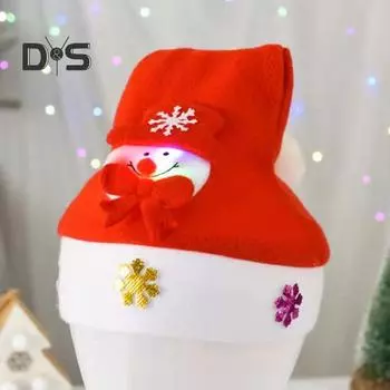 Рождественская шапка унисекс для детей, новогодняя вечеринка, шапочка на батарейках, светящаяся светодиодная подсветка, снеговик, Санта-Клаус, декор, блестки, снежинки, взрослая праздничная шапка 6