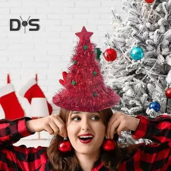 Рождественская шапка в форме рождественской елки, звезда, плюшевый шар и блестки, декор для фото, реквизит для выступления на сцене, новогодний головной убор для вечеринки, костюм серебряный