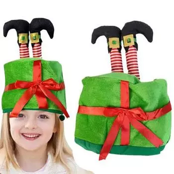 Рождественская шапка в виде мультяшной поддельной ноги, подарочная коробка в форме банта, декор для фото, головной убор, толстая зимняя шапка, праздничный подарок, головной убор, праздничный костюм, реквизит зелёный