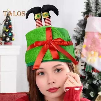 Рождественская шапка в виде мультяшной поддельной ноги, подарочная коробка в форме банта, декор для фото, головной убор, толстая зимняя шапка, праздничный подарок, головной убор, праздничный костюм, реквизит зелёный