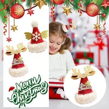 Рождественская шапка-заколка для волос, плюшевые аксессуары для волос, милые украшения в виде лося, праздничная атмосфера, заколка для волос One Size красный