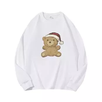 Рождественская шапкаОсенняя одежда с длинными рукавами из чистого хлопка, новый мужской и женский топ, весенний внутренний слой, базовая рубашка, футболка с круглым вырезом и длинными рукавами M коричневый