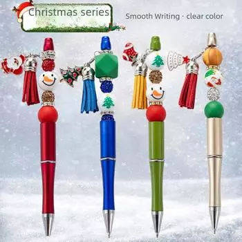 Рождественская шариковая ручка с бисером, кисточкой и подвеской в виде Санты своими руками OY1006-394-01