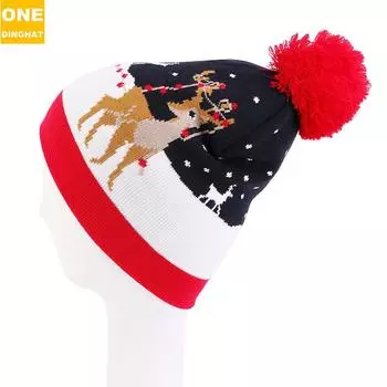 Рождественская шерстяная шапка, утолщенные наушники для сохранения тепла, милая вязаная шапка с изображением лося Jdm-37B average size