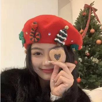 Рождественская шляпа-берет французский винтажный красный шерстяной берет женский зимний теплый женский берет-бабочка аксессуары для дома One Size белый