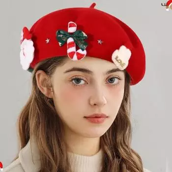 Рождественская шляпа-берет французский винтажный красный шерстяной берет женский зимний теплый женский берет-бабочка аксессуары для дома One Size чёрный