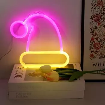 Рождественская шляпа неоновые вывески светодиодный ночник, USB/батарейное питание атмосферное освещение, для дня рождения, гостиной, сада, киберспортивной комнаты, декора