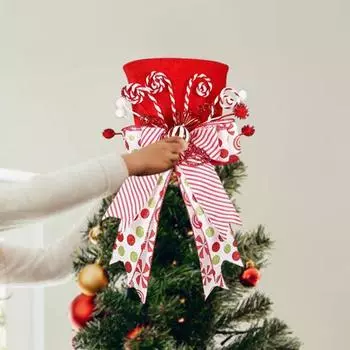 Рождественская шляпа-топпер для елки, складная верхняя часть, официальная шляпа с полосатой лентой A