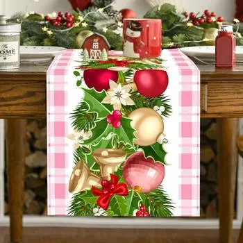 Рождественская скатерть-дорожка в красно-черную клетку, скатерть с узором «клетчатая» 2024 года, веселые рождественские украшения для дома 2025 года, новогодняя скатерть