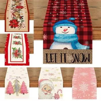Рождественская скатерть розовая Рождественская елка Снежинка Украшение Обеденный стол Украшение кухни Праздничная свадьба Вечеринка в стиле ретро 33x150cm