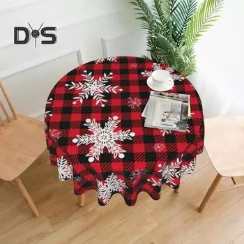 Рождественская скатерть в клетку со снежинками, новогодний стиль, круглая форма, простая в уходе, защита стола, банкеты, столовая, кухня, украшение для вечеринки Snowflake