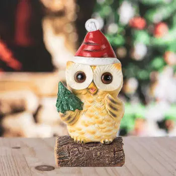 Рождественская скульптура совы с большими глазами, статуэтка с декором в виде светящегося дома, статуэтка для рабочего стола Christmas tree