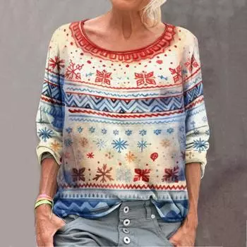 Рождественская снежинка полосатый принт женская толстовка с капюшоном весна/осень женская круглая горловина с длинными рукавами рождественская вечеринка модная одежда S