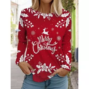 Рождественская снежинка женская футболка с длинными рукавами, круглый вырез, осенняя одежда Санта-Клауса и лося, праздничная модная футболка для вечеринки, топы S