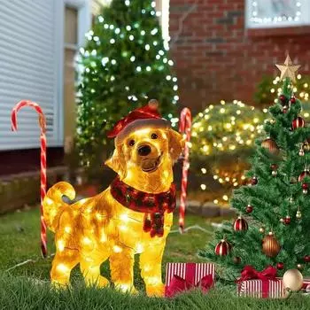 Рождественская собака садовый колышек акриловая шапка Санты собака уличный праздничный декор простая установка украшение для собаки с колышком для двора газона крыльца Dog