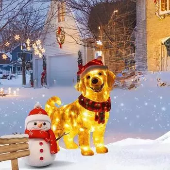 Рождественская собака садовый колышек акриловая шапка Санты собака уличный праздничный декор простая установка украшение для собаки с колышком для двора газона крыльца Dog