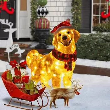 Рождественская собака садовый колышек акриловая шапка Санты собака праздничный декор на открытом воздухе простая установка