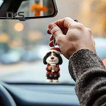 Рождественская собака украшение акриловая шапка Санты украшение для собаки мультяшная пьющая кофе собака подвесное украшение для елки автомобиль рюкзак Little Dog