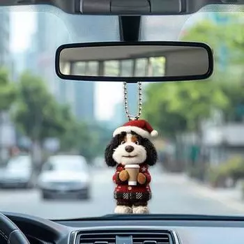 Рождественская собака украшение акриловая шапка Санты украшение для собаки мультяшная пьющая кофе собака подвесное украшение для елки автомобиль рюкзак Little Dog