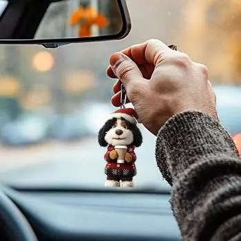 Рождественская собака украшение акриловая шапка Санты украшение для собаки мультяшная пьющая кофе собака подвесное украшение для елки автомобиль рюкзак Little Dog