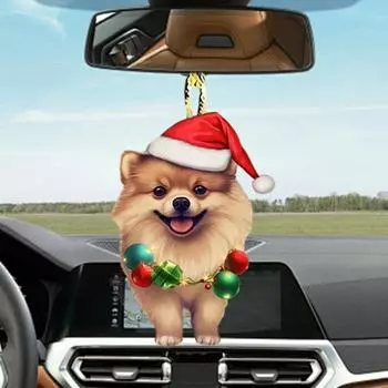 Рождественская собака, зеркало заднего вида, подвеска, украшение для автомобиля, милый щенок в рождественской шапке, украшения для рождественской елки, автомобильные аксессуары Dog
