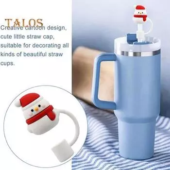 Рождественская соломенная шляпа, крышка для чашки, 10 мм, рождественские соломенные насадки, пыленепроницаемые многоразовые крышки для соломенных насадок, для рождественских подарков, Санта-Клаус, снеговик, олень, елка, шляпа 10 mm