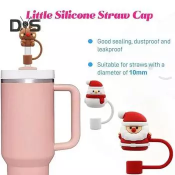 Рождественская соломенная шляпа, крышка для чашки, 10 мм, рождественские соломенные насадки, пыленепроницаемые многоразовые крышки для соломенных насадок, для рождественских подарков, Санта-Клаус, снеговик, олень, елка, шляпа 10 mm