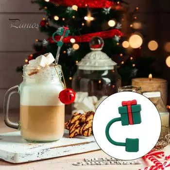 Рождественская соломенная шляпа, крышка для чашки, 10 мм, рождественские соломенные насадки, пыленепроницаемые многоразовые крышки для соломенных насадок, для рождественских подарков, Санта-Клаус, снеговик, олень, елка, шляпа 10 mm