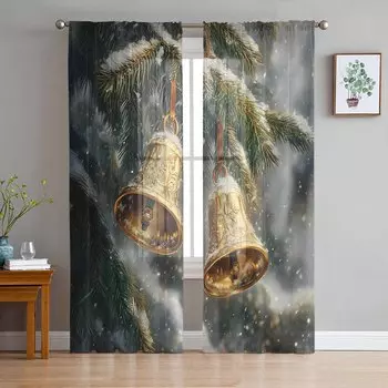Рождественская сосна снежный колокольчик шторы для гостиной спальни украшение дома окна вуаль тюль занавески драпировки W135 x H114cm