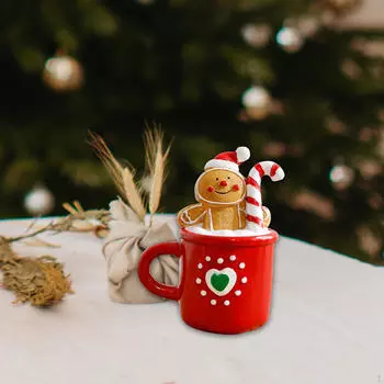 Рождественская статуэтка из смолы, маленькая милая рождественская статуэтка, скульптура в виде чашки Gingerbread teacup